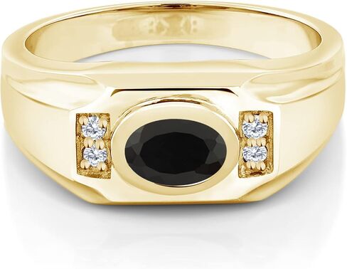 Gem Stone King Men's 18K Yellow Gold Plated Silver Black Onyx and White Moissanite Ring | 1.75 Cttw | Gemstone December Birthstone | Oval 8X6MM | Available In Size 7, 8, 9, 10, 11, 12, 13 in Saudi Arabia