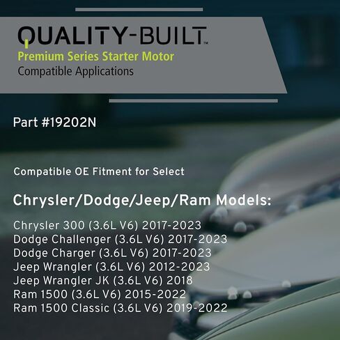 QUALITY-BUILT Premium New Starter 19202N - OE Compatible with Select 2012-2023 Chrysler/Dodge/Jeep/Ram (1500,1500 Classic,300,Challenger,Charger,Wrangler,Wrangler JK) in Kuwait
