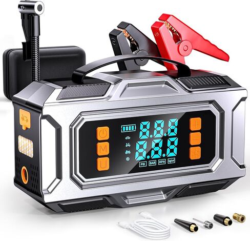 Jump Starter with Air Compressor, 8000A Car Battery Jump Starter (9.0 Gas/8.0L Diesel), 180PSI Car Battery Jumper Starter Portable 12V Jump Box with Jumper Cables, LED Light, Power Bank, LCD Display in Kuwait