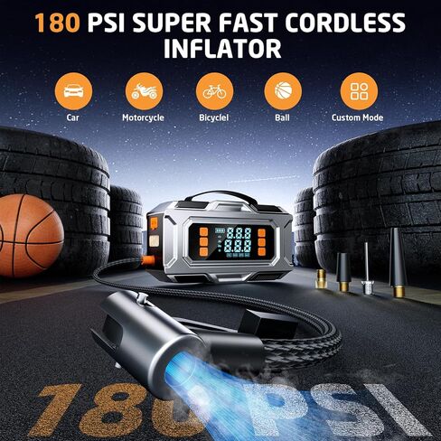 Jump Starter with Air Compressor, 8000A Car Battery Jump Starter (9.0 Gas/8.0L Diesel), 180PSI Car Battery Jumper Starter Portable 12V Jump Box with Jumper Cables, LED Light, Power Bank, LCD Display in Kuwait