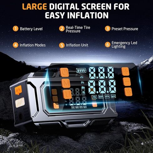 Jump Starter with Air Compressor, 8000A Car Battery Jump Starter (9.0 Gas/8.0L Diesel), 180PSI Car Battery Jumper Starter Portable 12V Jump Box with Jumper Cables, LED Light, Power Bank, LCD Display in Kuwait