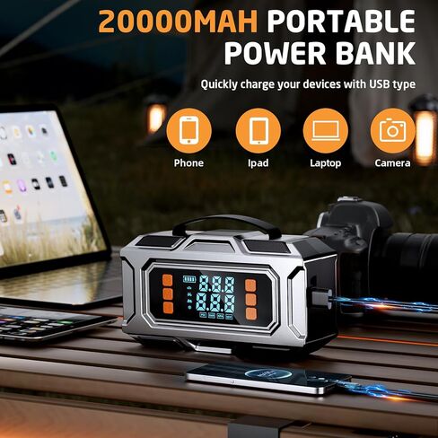 Jump Starter with Air Compressor, 8000A Car Battery Jump Starter (9.0 Gas/8.0L Diesel), 180PSI Car Battery Jumper Starter Portable 12V Jump Box with Jumper Cables, LED Light, Power Bank, LCD Display in Kuwait