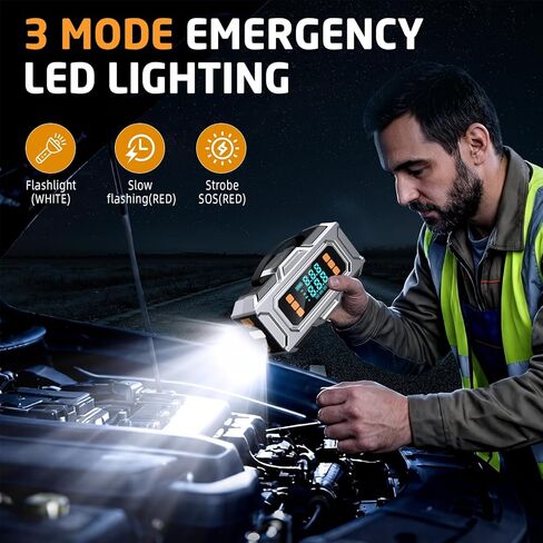 Jump Starter with Air Compressor, 8000A Car Battery Jump Starter (9.0 Gas/8.0L Diesel), 180PSI Car Battery Jumper Starter Portable 12V Jump Box with Jumper Cables, LED Light, Power Bank, LCD Display in Kuwait