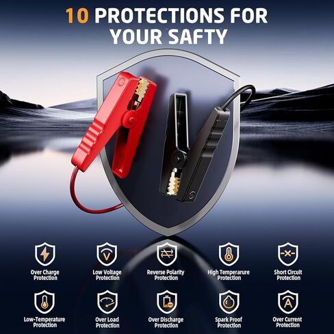 Jump Starter with Air Compressor, 8000A Car Battery Jump Starter (9.0 Gas/8.0L Diesel), 180PSI Car Battery Jumper Starter Portable 12V Jump Box with Jumper Cables, LED Light, Power Bank, LCD Display in Kuwait