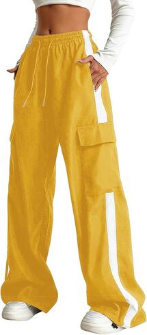 Girls Cargo Pants Baggy Trendy Casual Straight Wide Leg Track Pants Striped Joggers with Pockets Athletic Streetwear in Saudi Arabia