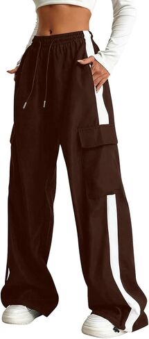 Girls Cargo Pants Baggy Trendy Casual Straight Wide Leg Track Pants Striped Joggers with Pockets Athletic Streetwear in Saudi Arabia