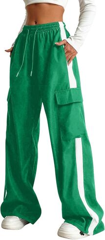 Girls Cargo Pants Baggy Trendy Casual Straight Wide Leg Track Pants Striped Joggers with Pockets Athletic Streetwear in Saudi Arabia