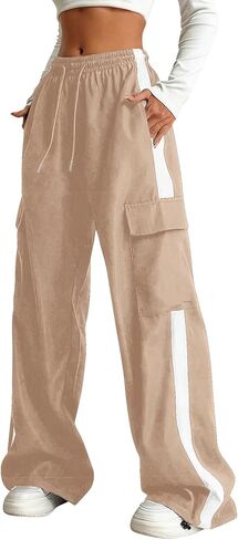 Girls Cargo Pants Baggy Trendy Casual Straight Wide Leg Track Pants Striped Joggers with Pockets Athletic Streetwear in Saudi Arabia