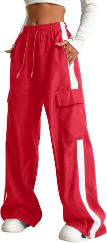 Girls Cargo Pants Baggy Trendy Casual Straight Wide Leg Track Pants Striped Joggers with Pockets Athletic Streetwear in Saudi Arabia