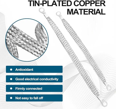 5 قطع من الأشرطة الأرضية العالمية للسيارات، سلك أرضي نحاسي مسطح مضفر مع أطراف حلقية، كابل تأريض محرك السيارة الاحترافي لمعظم السيارات in Kuwait