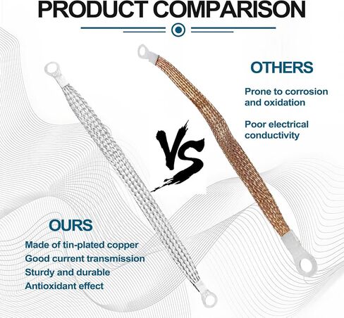 5 قطع من الأشرطة الأرضية العالمية للسيارات، سلك أرضي نحاسي مسطح مضفر مع أطراف حلقية، كابل تأريض محرك السيارة الاحترافي لمعظم السيارات in Kuwait