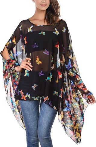 DJT Women's Summer Beach Bikini Bathing Suit Cover Ups Swimsuit Coverup for Women Chiffon Blouses Tunic Top in Saudi Arabia