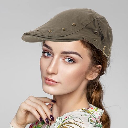 Toyvian Retro Newsboy Cap with Studs for Women, Lightweight Breathable Beret Hat, Olive Military Sunshade Casual Fashion Headwear in Saudi Arabia