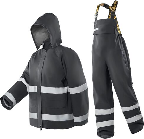 Men’s PRO Hi-Vis Waterproof Workwear Rain Jacket & Bib Pants with Hood, 3-Piece Safety Durable Functional Nylon Oxford Shell in Kuwait