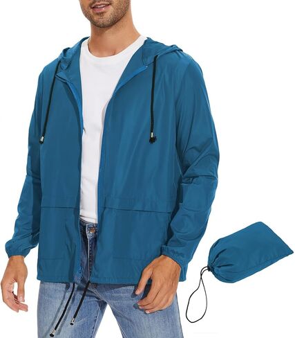 Zando Packable Mens Rain Jacket Lightweight Raincoat Waterproof with Hood Outdoor Windbreaker Jacket Travel Rain Jackets in Saudi Arabia