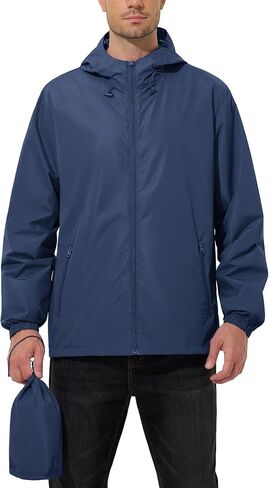 Mens Rain Jacket Lightweight Windbreaker Waterproof Raincoat Cycling Running Hiking Gear Hood Packable in Saudi Arabia