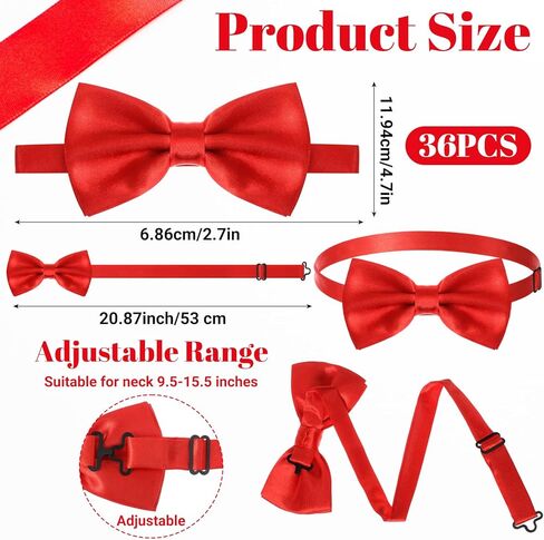 36 Pcs Men's Bow Ties Red Pre Tied Tuxedo Formal Adjustable Clip On Bow Satin Bowtie for Men Costume Wedding Party in Kuwait
