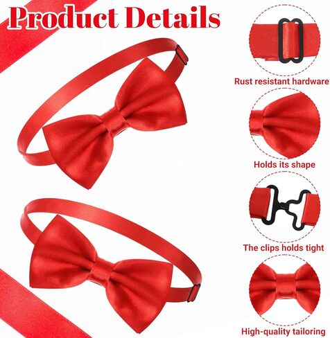 36 Pcs Men's Bow Ties Red Pre Tied Tuxedo Formal Adjustable Clip On Bow Satin Bowtie for Men Costume Wedding Party in Kuwait
