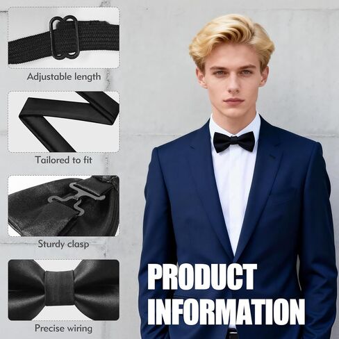 ربطات عنق سوداء للرجال، ربطة عنق مربوطة مسبقًا، ربطة عنق قابلة للتعديل للرجال in Kuwait