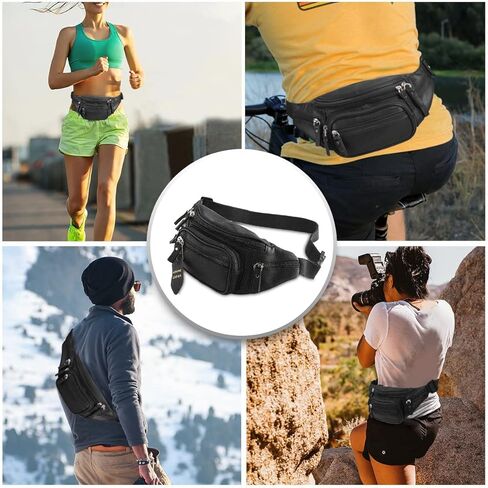 Fanny Pack Waist Bag Multifunction Genuine Leather Hip Bum Bag Travel Pouch for Men and Women- Multiple Pockets & Sturdy Zippers Ideal for Hiking Running And Cycling in Saudi Arabia