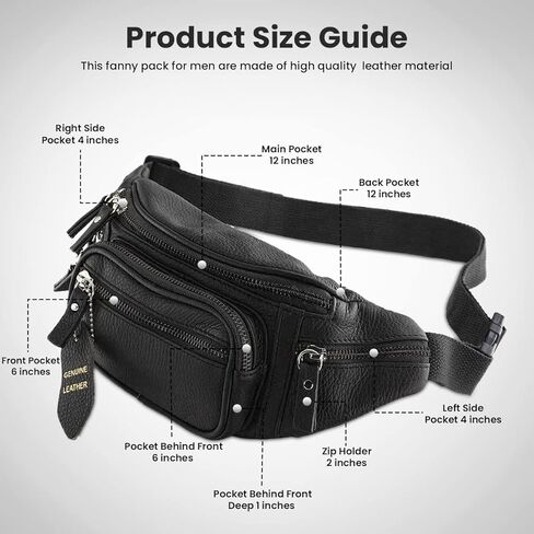 Fanny Pack Waist Bag Multifunction Genuine Leather Hip Bum Bag Travel Pouch for Men and Women- Multiple Pockets & Sturdy Zippers Ideal for Hiking Running And Cycling in Saudi Arabia