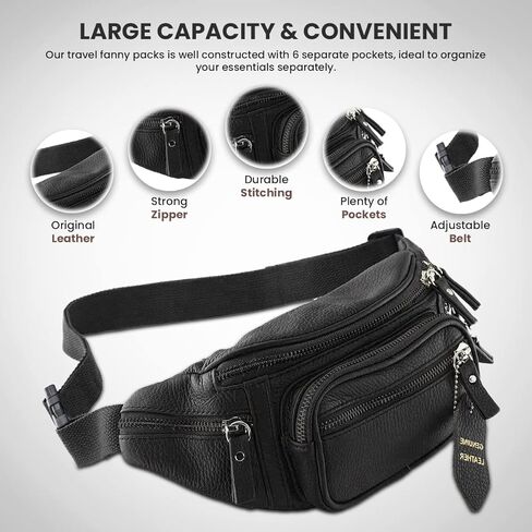 Fanny Pack Waist Bag Multifunction Genuine Leather Hip Bum Bag Travel Pouch for Men and Women- Multiple Pockets & Sturdy Zippers Ideal for Hiking Running And Cycling in Saudi Arabia