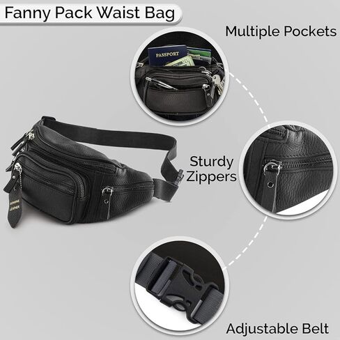 Fanny Pack Waist Bag Multifunction Genuine Leather Hip Bum Bag Travel Pouch for Men and Women- Multiple Pockets & Sturdy Zippers Ideal for Hiking Running And Cycling in Saudi Arabia