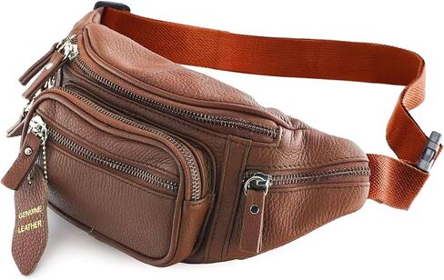 Fanny Pack Waist Bag Multifunction Genuine Leather Hip Bum Bag Travel Pouch for Men and Women- Multiple Pockets & Sturdy Zippers Ideal for Hiking Running And Cycling in Saudi Arabia