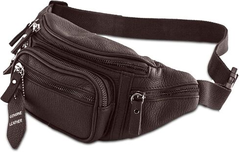 Fanny Pack Waist Bag Multifunction Genuine Leather Hip Bum Bag Travel Pouch for Men and Women- Multiple Pockets & Sturdy Zippers Ideal for Hiking Running And Cycling in Saudi Arabia