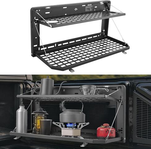 طاولة الباب الخلفي VEVOR، لـ 2007-2024 Jeep Wrangler JL، 100 رطل، لوحة مولي قابلة للطي من الفولاذ الكربوني بطبقة مزدوجة منسدلة، طاولة تخزين البضائع الخلفية رف حامل الأمتعة للتخييم in Kuwait