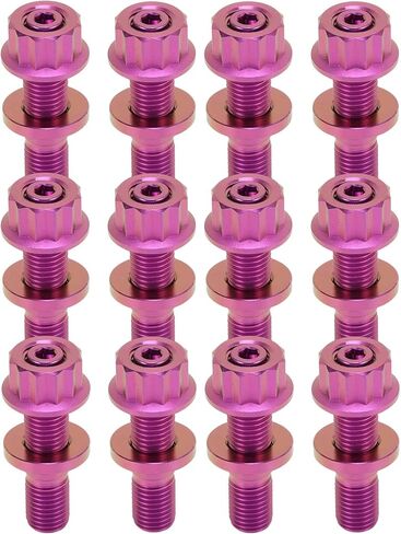 12 مجموعة التيتانيوم العادم المنوع الترباس M8x45mm الملعب 1.25 العادم المنوع مسمار عدة مسامير المكسرات غسالات الأرجواني in Kuwait