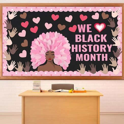 Tenceur Black History شهر لوحة الإعلانات ديكورات عيد الحب مجموعة لوحة الإعلانات للفصول الدراسية الأمريكية الأفريقية على شكل قلب من الورق، عرض تعليمي للتنوع الثقافي لجدار السبورة المنزلية in Saudi Arabia