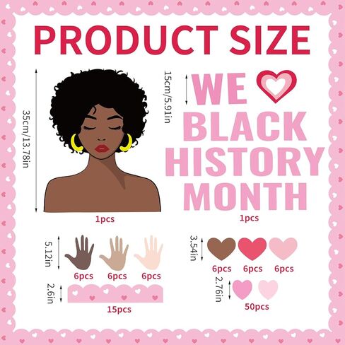 Tenceur Black History شهر لوحة الإعلانات ديكورات عيد الحب مجموعة لوحة الإعلانات للفصول الدراسية الأمريكية الأفريقية على شكل قلب من الورق، عرض تعليمي للتنوع الثقافي لجدار السبورة المنزلية in Saudi Arabia