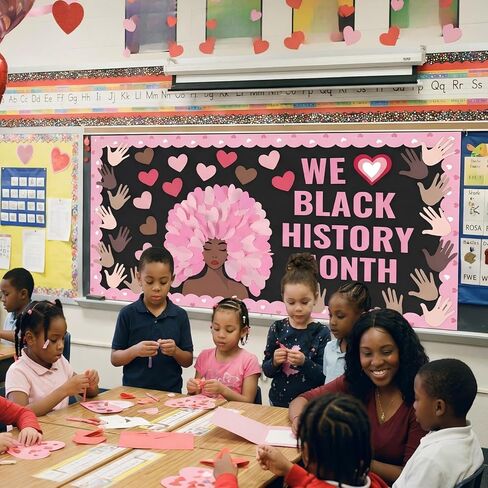 Tenceur Black History شهر لوحة الإعلانات ديكورات عيد الحب مجموعة لوحة الإعلانات للفصول الدراسية الأمريكية الأفريقية على شكل قلب من الورق، عرض تعليمي للتنوع الثقافي لجدار السبورة المنزلية in Saudi Arabia