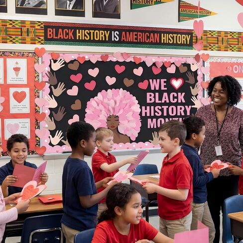 Tenceur Black History شهر لوحة الإعلانات ديكورات عيد الحب مجموعة لوحة الإعلانات للفصول الدراسية الأمريكية الأفريقية على شكل قلب من الورق، عرض تعليمي للتنوع الثقافي لجدار السبورة المنزلية in Saudi Arabia