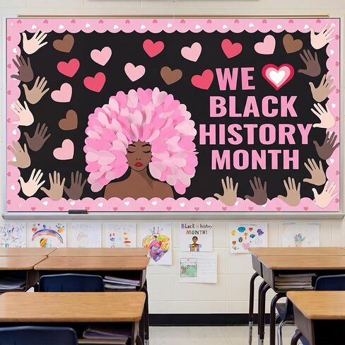 Tenceur Black History شهر لوحة الإعلانات ديكورات عيد الحب مجموعة لوحة الإعلانات للفصول الدراسية الأمريكية الأفريقية على شكل قلب من الورق، عرض تعليمي للتنوع الثقافي لجدار السبورة المنزلية in Saudi Arabia