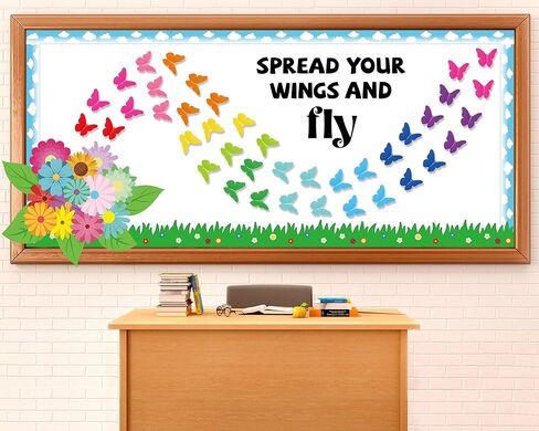 Spring Butterfly Flower Bulletin Board Set Spread Your Wings and Fly Classroom Bulletin Board Decors Colorful 3D Butterflies Name Tags for Back to School Office Home Chalkboard Wall Door Supplies in Saudi Arabia
