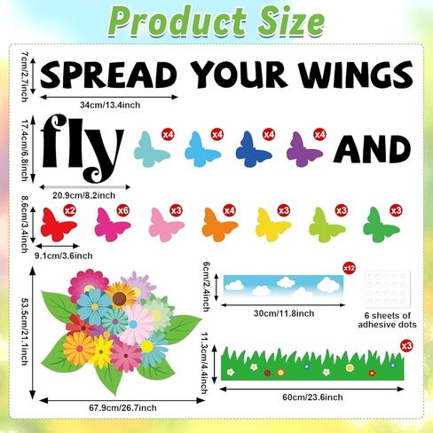 Spring Butterfly Flower Bulletin Board Set Spread Your Wings and Fly Classroom Bulletin Board Decors Colorful 3D Butterflies Name Tags for Back to School Office Home Chalkboard Wall Door Supplies in Saudi Arabia