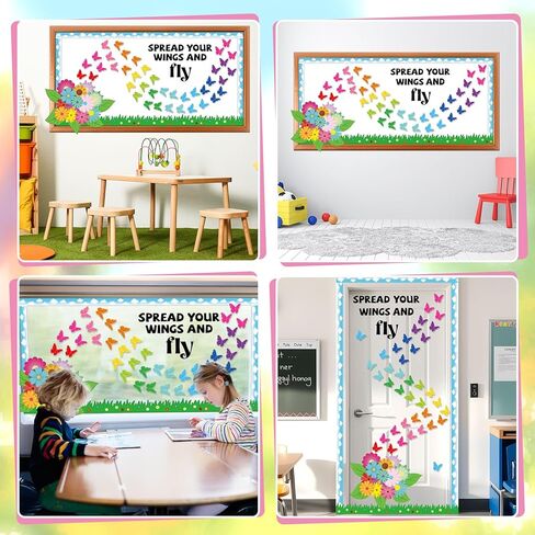 Spring Butterfly Flower Bulletin Board Set Spread Your Wings and Fly Classroom Bulletin Board Decors Colorful 3D Butterflies Name Tags for Back to School Office Home Chalkboard Wall Door Supplies in Saudi Arabia