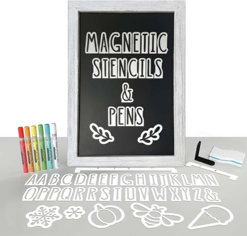 مجموعة علامات السبورة المغناطيسية - 12 × 17 لوحة طباشير معلقة أو سطح الطاولة مؤطرة مع حامل حامل، علامات أكريليك، استنسل تصميم وحروف لفن السبورة، قائمة كونترتوب المطبخ (بيت المزرعة الأبيض) in Kuwait