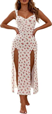 Floral Backless and Sleeveless Nightgown for Women High-Waisted Split Skirt Lingerie Sexy Underwear in Saudi Arabia
