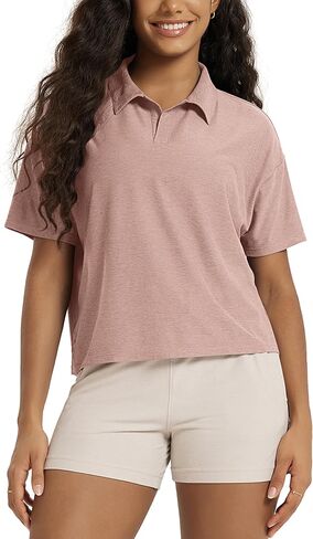 ODODOS Women's Performance Short Sleeve Polo Shirts - Ultra Soft odSTRATUM Tech Tee UPF 50+ Relaxed Crop Top in Kuwait