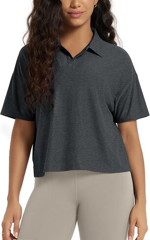 ODODOS Women's Performance Short Sleeve Polo Shirts - Ultra Soft odSTRATUM Tech Tee UPF 50+ Relaxed Crop Top in Kuwait