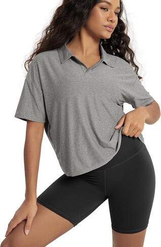 ODODOS Women's Performance Short Sleeve Polo Shirts - Ultra Soft odSTRATUM Tech Tee UPF 50+ Relaxed Crop Top in Kuwait