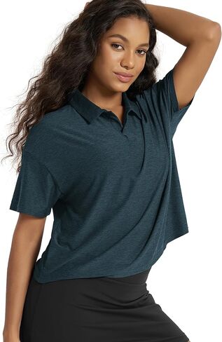 ODODOS Women's Performance Short Sleeve Polo Shirts - Ultra Soft odSTRATUM Tech Tee UPF 50+ Relaxed Crop Top in Kuwait