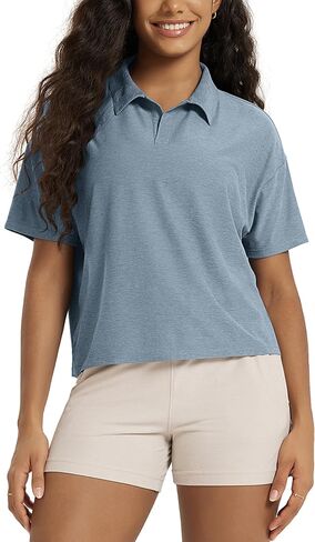 ODODOS Women's Performance Short Sleeve Polo Shirts - Ultra Soft odSTRATUM Tech Tee UPF 50+ Relaxed Crop Top in Kuwait