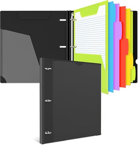 دفتر ملاحظات INFUN الكل في واحد، غلاف دفتر ملاحظات ذو 3 حلقات قابل لإعادة الملء مع مجلد جيب بلاستيكي متحرك، 5 فواصل بلاستيكية للموضوعات وورق رسم بياني وورق مسطر للكلية - أسود in Kuwait