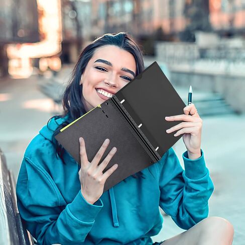 دفتر ملاحظات INFUN الكل في واحد، غلاف دفتر ملاحظات ذو 3 حلقات قابل لإعادة الملء مع مجلد جيب بلاستيكي متحرك، 5 فواصل بلاستيكية للموضوعات وورق رسم بياني وورق مسطر للكلية - أسود in Kuwait