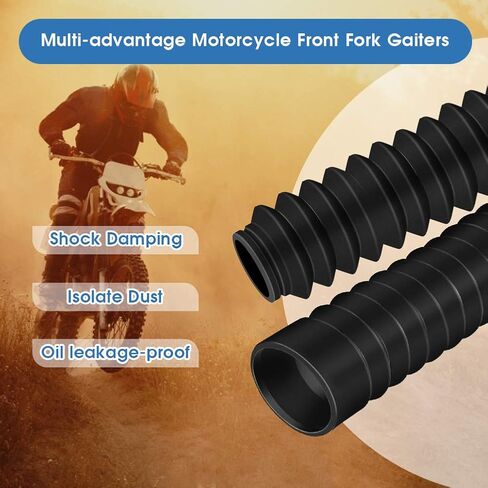 Motorcycle Fork Cover, Rubber Shock Absorber Boot Dust Cover, Front Fork Guards 205x42mm, 1 Pair (Black) in Saudi Arabia