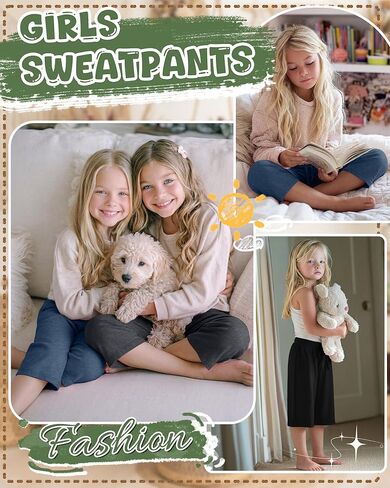 3 Pack Girls' Capri Pants with Pockets Wide Leg Drawstring Capris Summer Kid Loose Straight Cropped Sweatpant 5-14Y in Kuwait